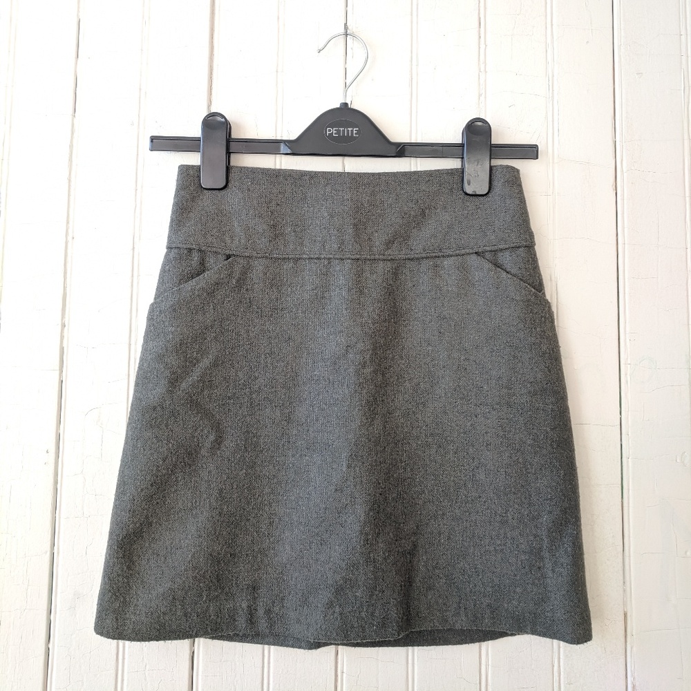 Olive green high waist wool mini skirt XXS